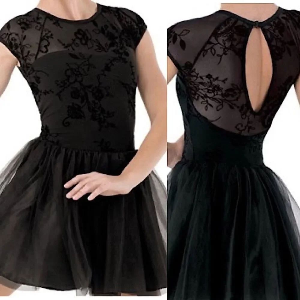 WEISSMAN Balera Dance Costume black tutu skirt flocked mesh dress D9329 child LC